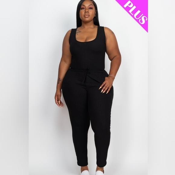 Ribbed Pocket Jumpsuit Plus Size 2X - Picture 3 of 4